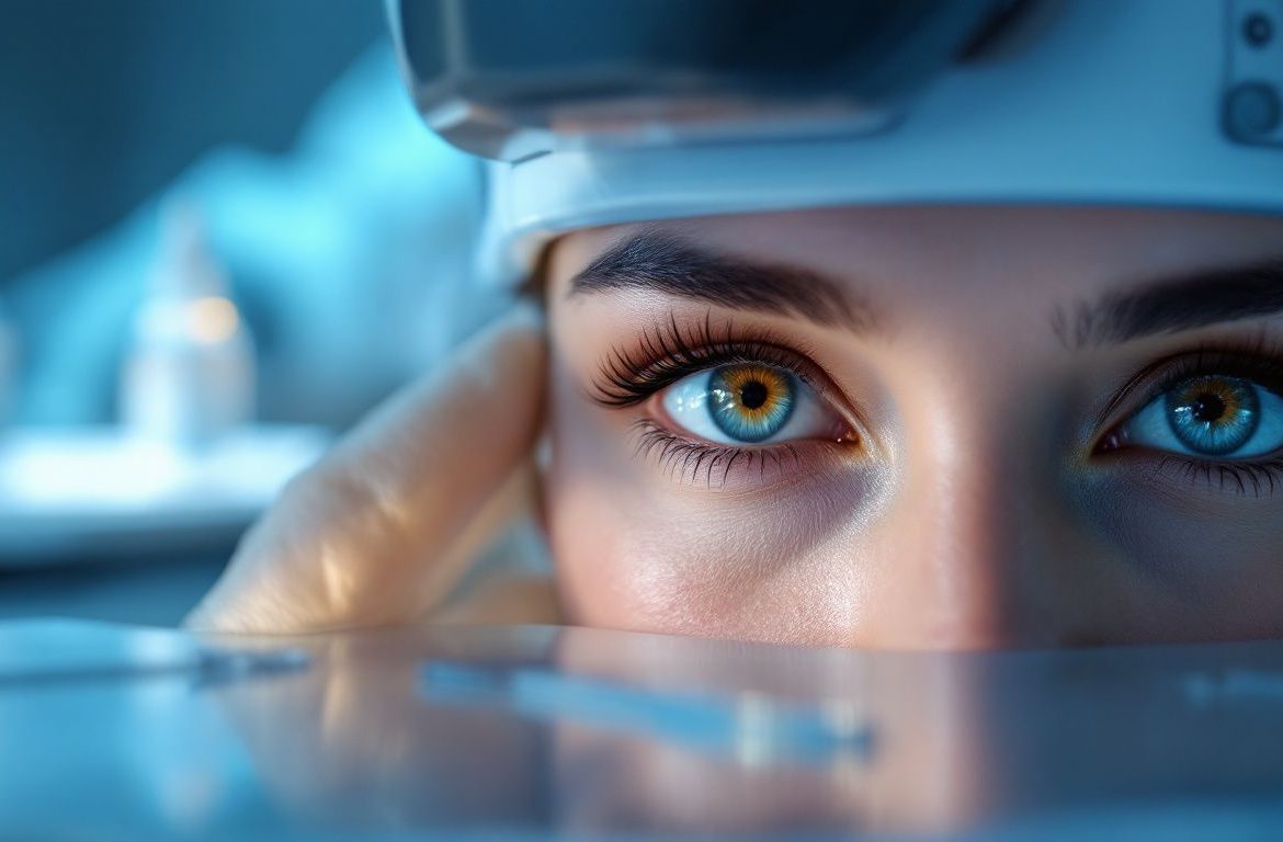 Regard d'un individu avant un traitement au laser, mettant en évidence son expression et ses yeux.